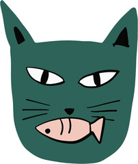 doodle freehand drawing of cute cat face.	