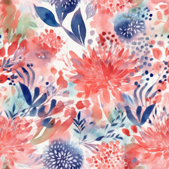 Fototapeta na wymiar Floral seamless pattern. Watercolor leaves and flowers background.