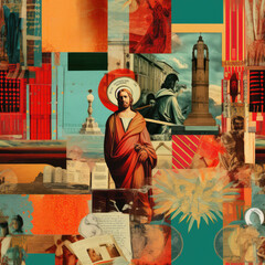 Christianity art collage Jesus Christ religious repeat pattern