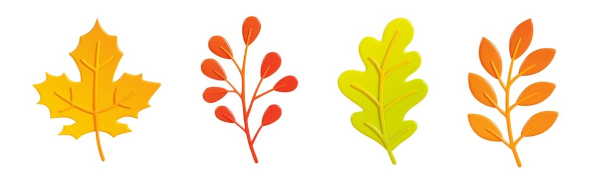Autumn leaves 3d render illustration set.