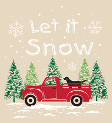 Christmas Card With Vintage Car And Let It Snow Wordings