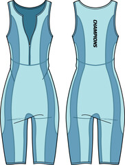 Women sports sleeveless Bodysuit shorts pants active wear design flat sketch fashion Illustration, Unitard catsuit suitable for girls and Ladies . Bodycon jumpsuit rompers active wear.
