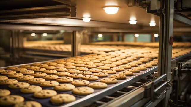 At the biscuit production plant and bakery, mouthwatering cookies fresh from the oven