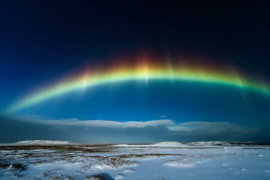 Colorful rainbow in northern lights. Generative AI