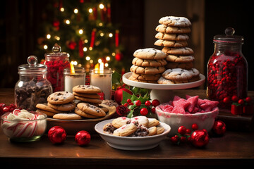 Festive Delights, Overflowing Holiday Cookies and Treats at a Bake Sale Table