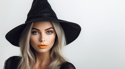 woman in carnival costume , halloween witch. white background