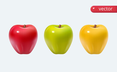 Set of glossy apples. 3d vector set isolated. Realistic vector in cartoon style