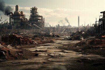 An empty wasteland after a catastrophic event with destroyed structures. Generative AI