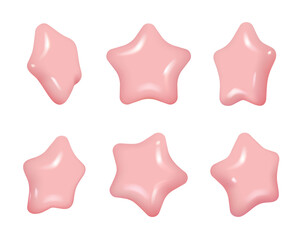 Set of realistic pink stars with different positions. Pink stars isolated. Realistic vector cartoon style image