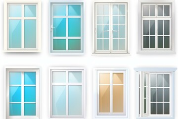 Various windows isolated on a white background. Generative AI