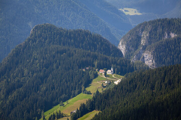 Small village Podolseva with St Spirit ( Sveti Duh) church at Kamnik-Savinja Alps, Slovenia