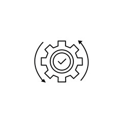 easy operation process like thin line gear icon. lineart trend modern linear plan logotype graphic stroke art design element isolated on white. concept of project finish badge and strategy symbol