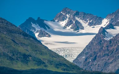 Tuinposter View of the glaciers of the Lyngen Alps (Lyngsalpene) mountain range, near Tromsø, Troms of Finnmark, Norway © Luis