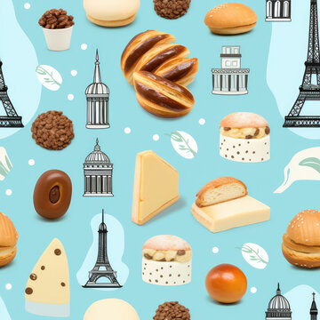 Food travel Europe collage repeat pattern