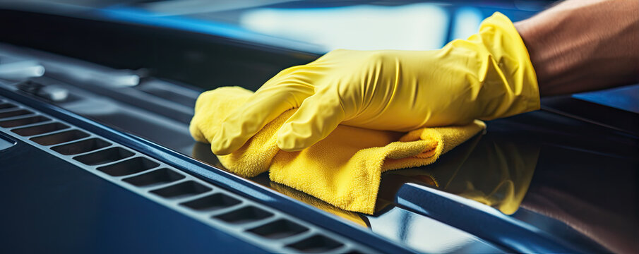 Cleaning the car engine with a microfiber cloth. generative ai