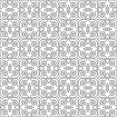 Abstract  background with figures from lines. Black and white texture for web page, textures, card, poster, fabric, textile. Monochrome pattern. Repeating design.