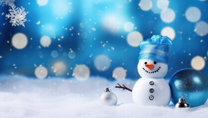 Winter Wonderland with Snowman and Christmas Baubles - Festive Holiday Charm - Generative AI