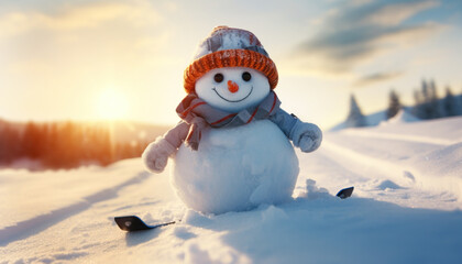 Snowman Skiing Downhill - Frosty Winter Adventure - Generative AI