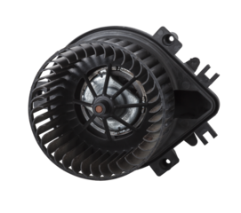 Heater fan - spare part and element of car air conditioning system on white isolated background. Auto service industry. Spare parts catalog.