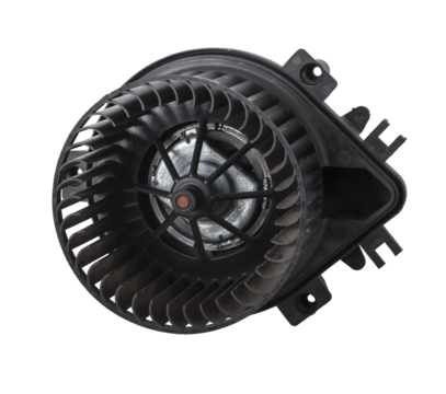 Heater fan - spare part and element of car air conditioning system on white isolated background. Auto service industry. Spare parts catalog.