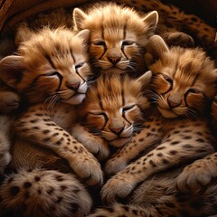 Dreamlike Portraits: Sleeping Cheetah Cubs in Photorealistic Serenity