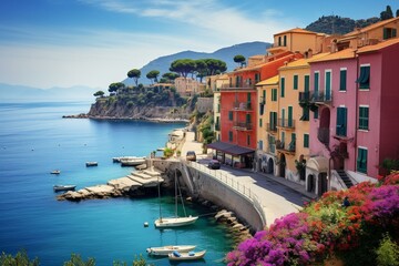 Coastal town in southern France. A French Riviera gem. Generative AI - obrazy, fototapety, plakaty