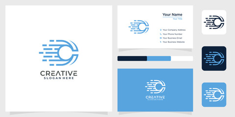 Initial letter c logo design technology simple and business card
