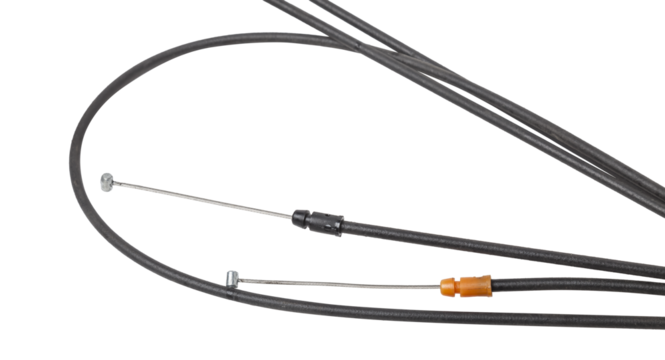 Metal cable parking brake isolated on white background. Auto service industry. Parts catalog. Auto service industry. Spare parts catalog.