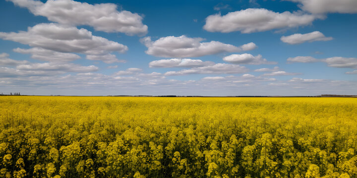 large field of yellow canola flowers stretching to the ho two generative AI