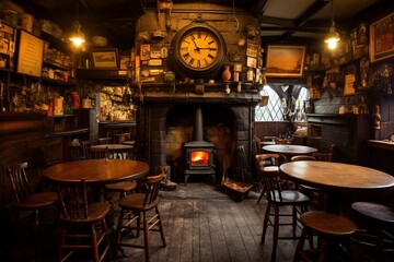 the inside of an Irish tavern. Generative AI