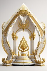 White and Gold  Filigree Decorated Temple-The temple's intricate architecture is highlighted by its elaborate design