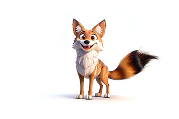 3D character style happy smiling coyote standing on an isolated empty white background - Generative AI
