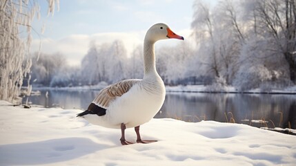 A goose at a snowy landscape - Powered by Adobe