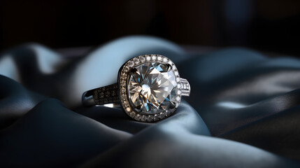 large diamond ring on a velvet cushion one generative AI - obrazy, fototapety, plakaty