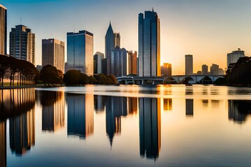 Fototapeta na wymiar Park Barigui in Curitiba at sunrise with lake reflection, Parana State, Brazil stock photo