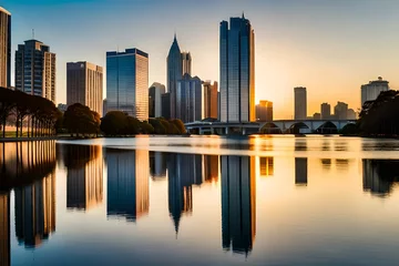 Cercles muraux Skyline Park Barigui in Curitiba at sunrise with lake reflection, Parana State, Brazil stock photo