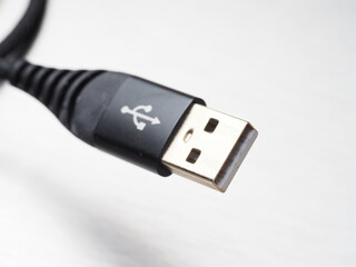 black usb type a cable on metal background close up