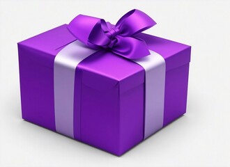 Obraz premium Purple gift box with white ribbon isolated on white background