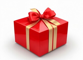 Obraz premium Red gift box with golden ribbon isolated on white background