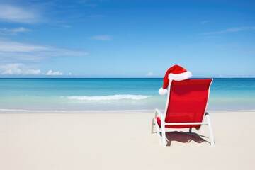 Santa hat on chaise longue on the beach