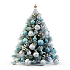 Fototapeta na wymiar Christmas tree decorated with baubles isolated on white. Xmas fir tree decoration balls