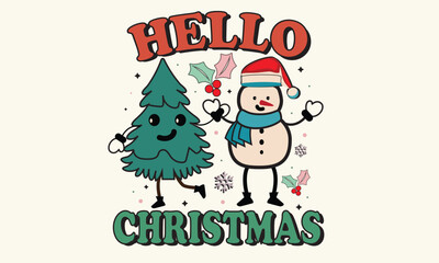 Hello Christmas Retro T-Shirt Design