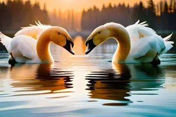 Raamstickers two swans in the lake © muhammad