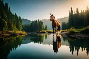 Foto op Canvas horse on the lake © muhammad