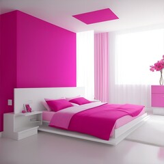pink bedroom with purple bed