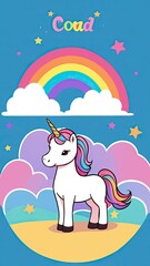 Obraz na płótnie Canvas A Cute Unicorn Soaring Beneath a Rainbow Sky