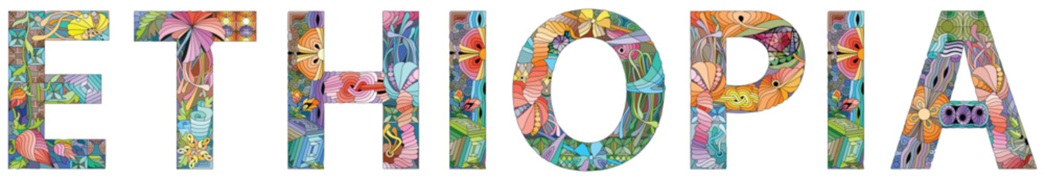 Ethiopia is a landlocked country located in the Horn of Africa region of East Africa. Vector decorative zentangle object