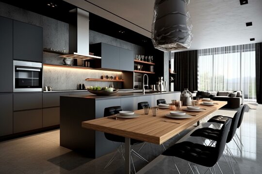Trendy home decor with contemporary kitchen. Perfect for designing your residence. Generative AI
