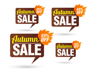 Fototapeta Autumn sale tag speech brown bubble. Set of 25%, 35%, 45%, 55% off discount obraz