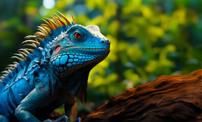 Fototapeta premium blue Lizard in its Natural Habitat: Stunning Jungle Wildlife Photo, Up-Close with a Blue Lizard in Natural Habitat, Jungle Expedition